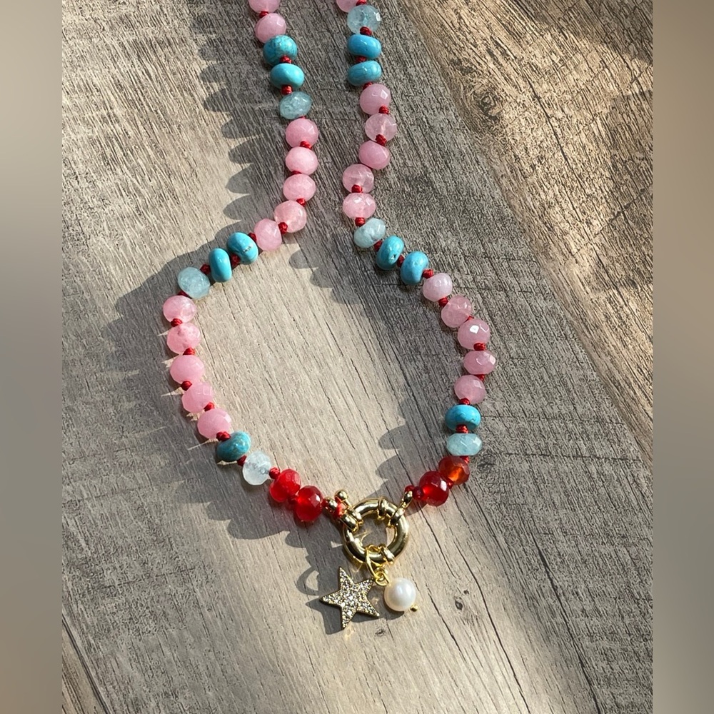 Ms America Necklace 🇺🇸 All Semiprecious Natural Stones - Picture 4 of 6